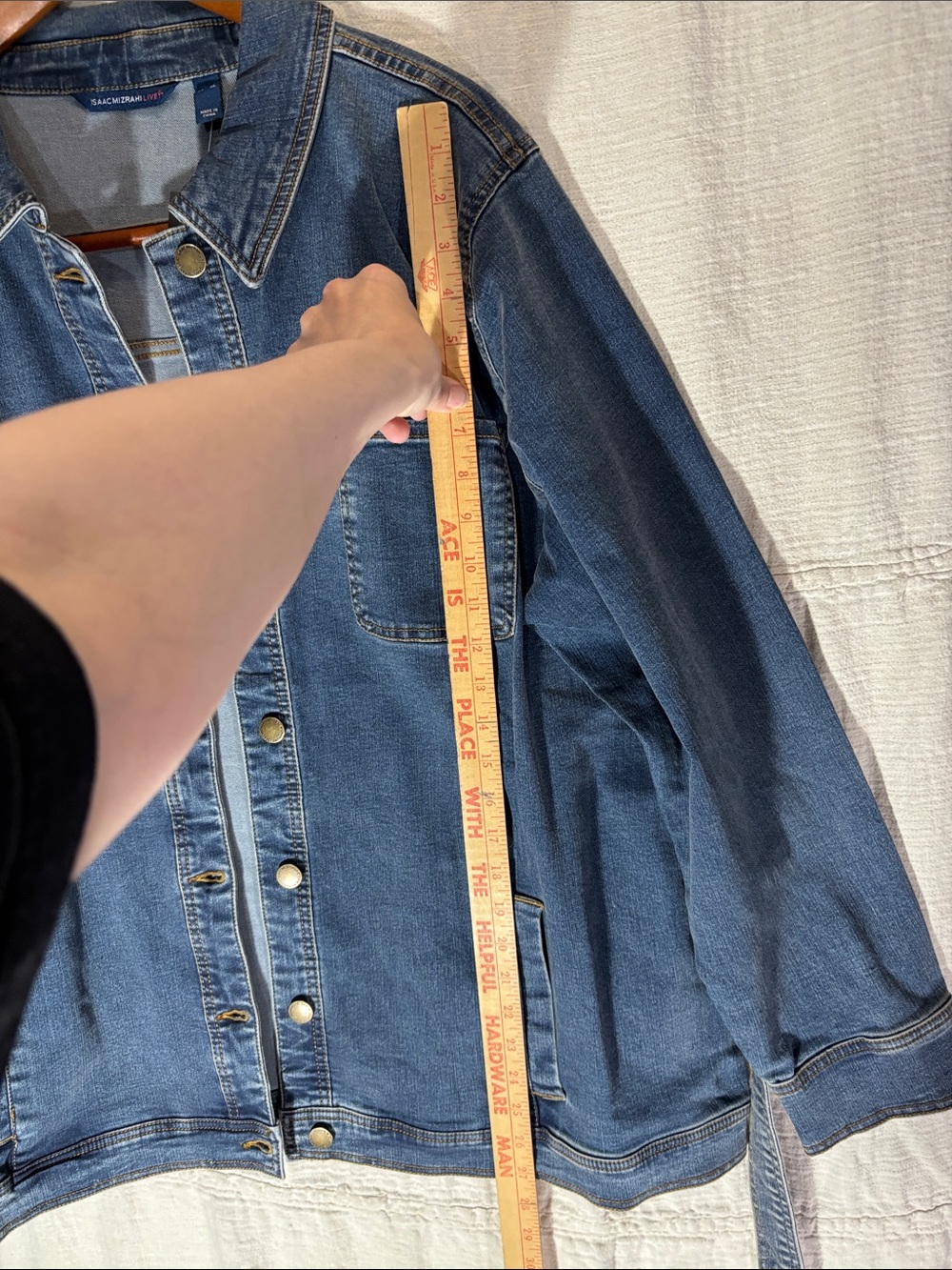 Isaac Mizrahi Dark Blue Denim Jacket with Tie Belt - Picture 8 of 10
